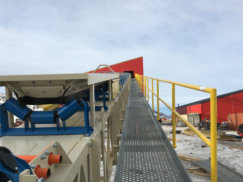 Exterior of Process Plant, showing view along the primary ore conveyor from the Primary Crusher site